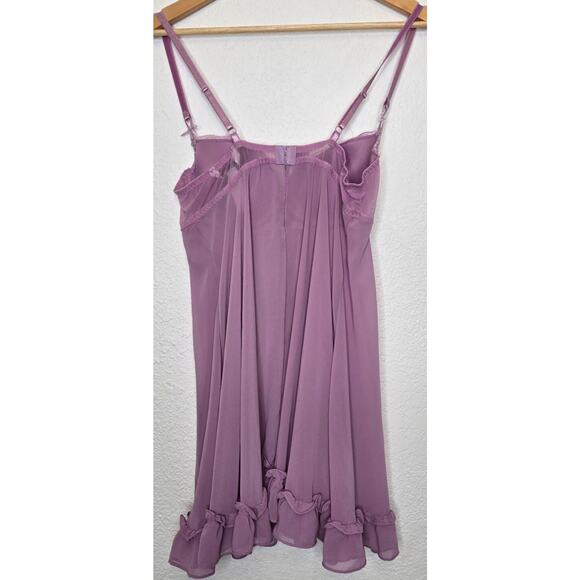 Vintage Y2K Slip Dress Nighty Babydoll Cami Robe Large Lavender Sheer Ruffle - Picture 7 of 13
